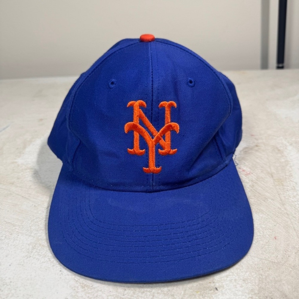 Vintage 90s New York Mets Logo 7 Snapback Cap Hat Adult MLB Baseball Blue Orange